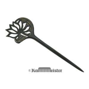 Haarnadel Haarstab 1-zinkig - schwarzes Büffelhorn - Dekor Lotus Blüte