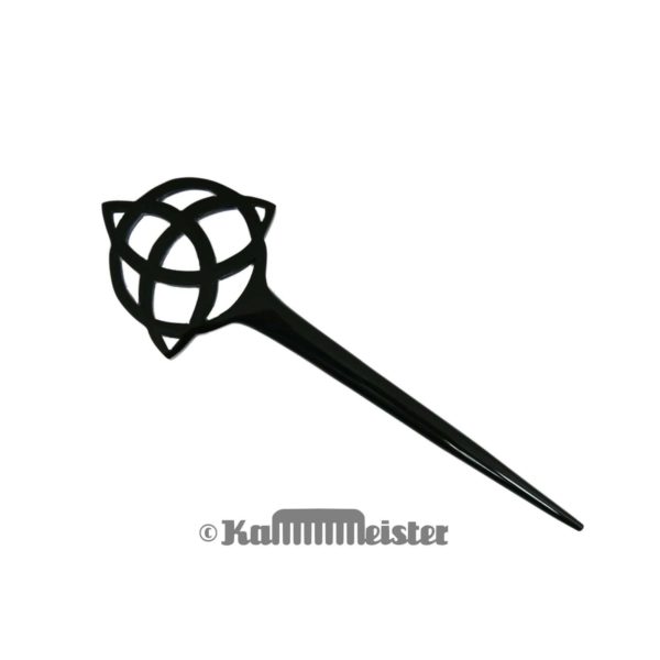 Haarnadel Haarstab 1-zinkig - schwarzes Büffelhorn - Dekor Triqueta Knoten