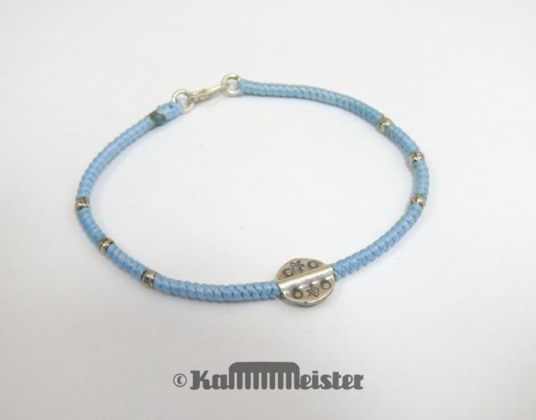 Makramee Armband - pastell blau - Kreise Stern - Silber - Hakenverschluss