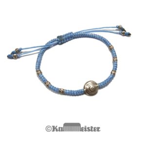 Makramee Armband - pastell blau - Kreise Linse - Silber - Schiebeknoten
