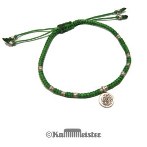 Makramee Armband - grün - Blumen Scheibe - Silber - Schiebeknoten