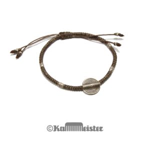 Makramee Armband - olivbraun - Spirale - Silber - Schiebeknoten