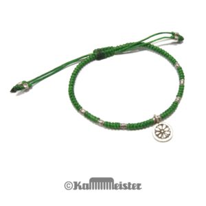 Makramee Armband - grün - Blüten Scheibe - Silber - Schiebeknoten