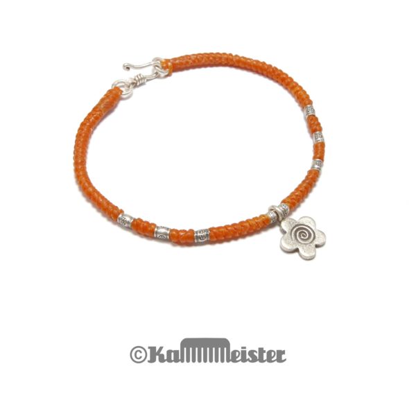 Makramee Armband - orange - Blüte Spirale - Silber - Hakenverschluss