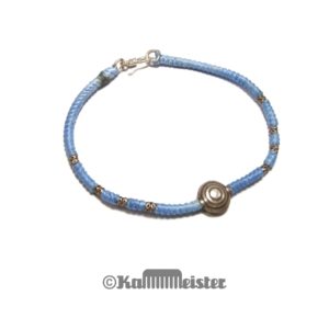 Makramee Armband - pastell blau - Kreise Linse - Silber - Hakenverschluss