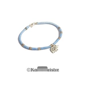 Makramee Armband - pastell blau - Elefant OM- Silber - Hakenverschluss