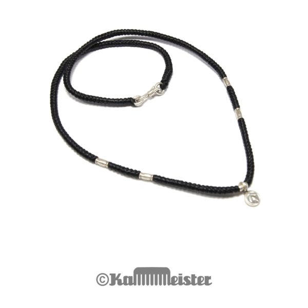 Makramee Kette - schwarz - Hill Tribe Silber - Blatt - 41 cm lang